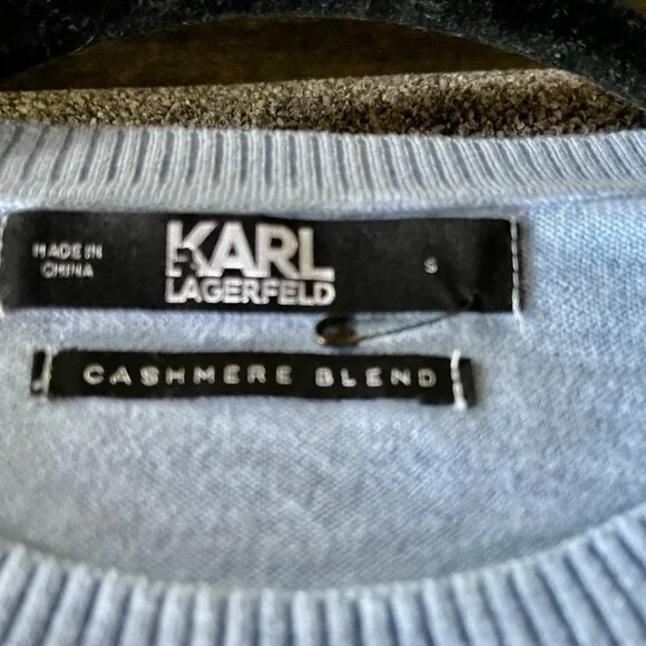 NWOT Karl Lagerfeld Blue Cotton /Cashmere Crew Neck Sweaters - Picture 7 of 9